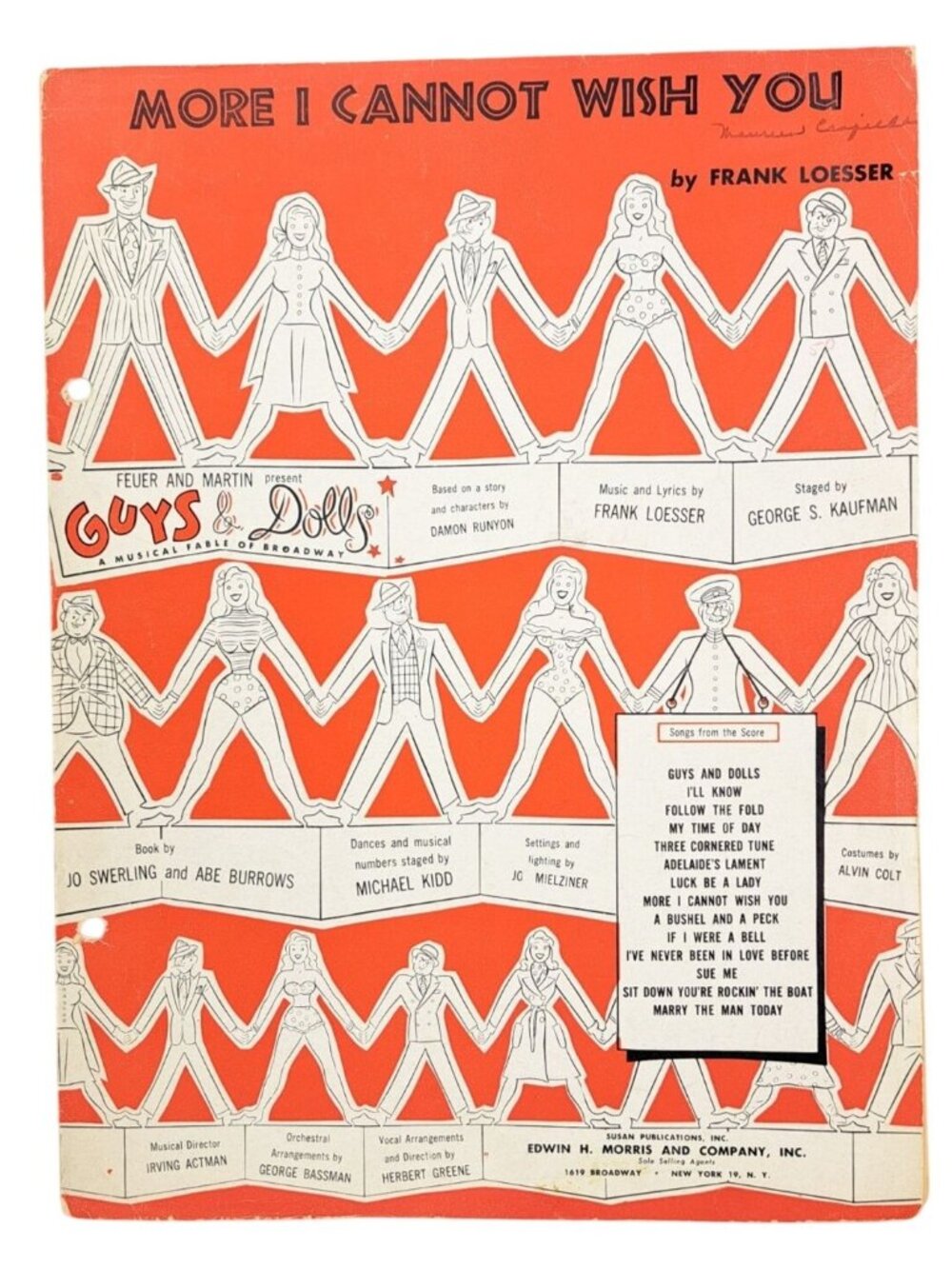 Vintage More I Cannot Wish You Sheet Music Guys & Dolls Loesser 1950 Musical